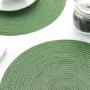 Floroom 15 Inch Round Braided Placemats Set of 4, Washable Heat Resistant Cotton Polyester Circle Place Mats for Kitchen Dining Table - Forest Green