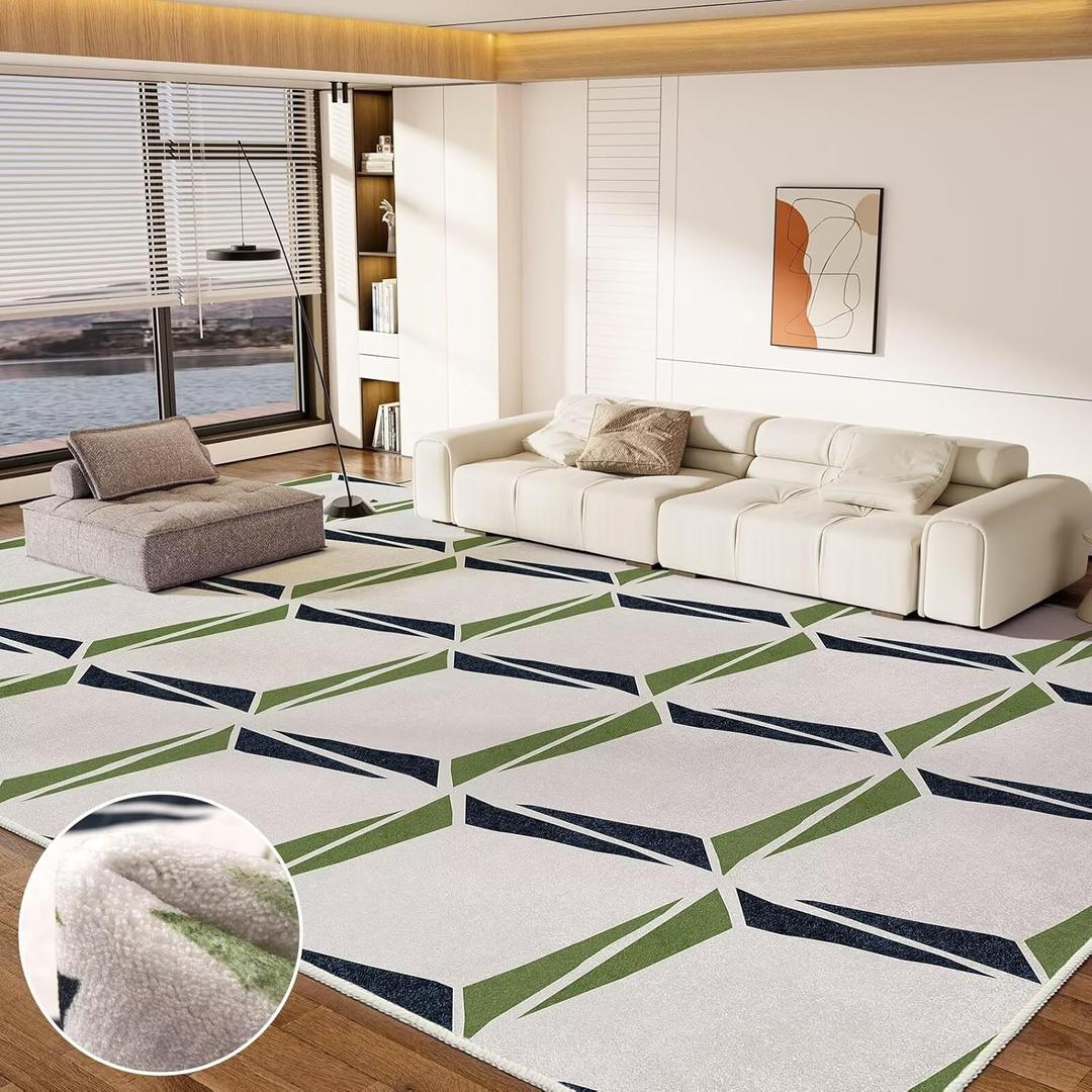 Washable 6x9 Area Rug - 0.4 Inch Thick Soft Non Slip Geometric Modern Foldable Machine Washable Rug for Living Room Bedroom Home Office - Green, 6'x9'