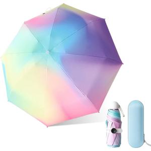YumSur Mini Travel Sun & Rain Umbrella, Small UV Compact Folding Umbrella with Case 8 Ribs Anti-UV Lightweight Umbrella