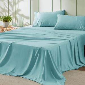 Bedsure Queen Sheet Set - 4 Pieces Soft Queen Size Sheets - Breathable & Cooling - Hotel Luxury - Easy Care Polyester Microfiber Bedding for Women, Men, Spa Blue