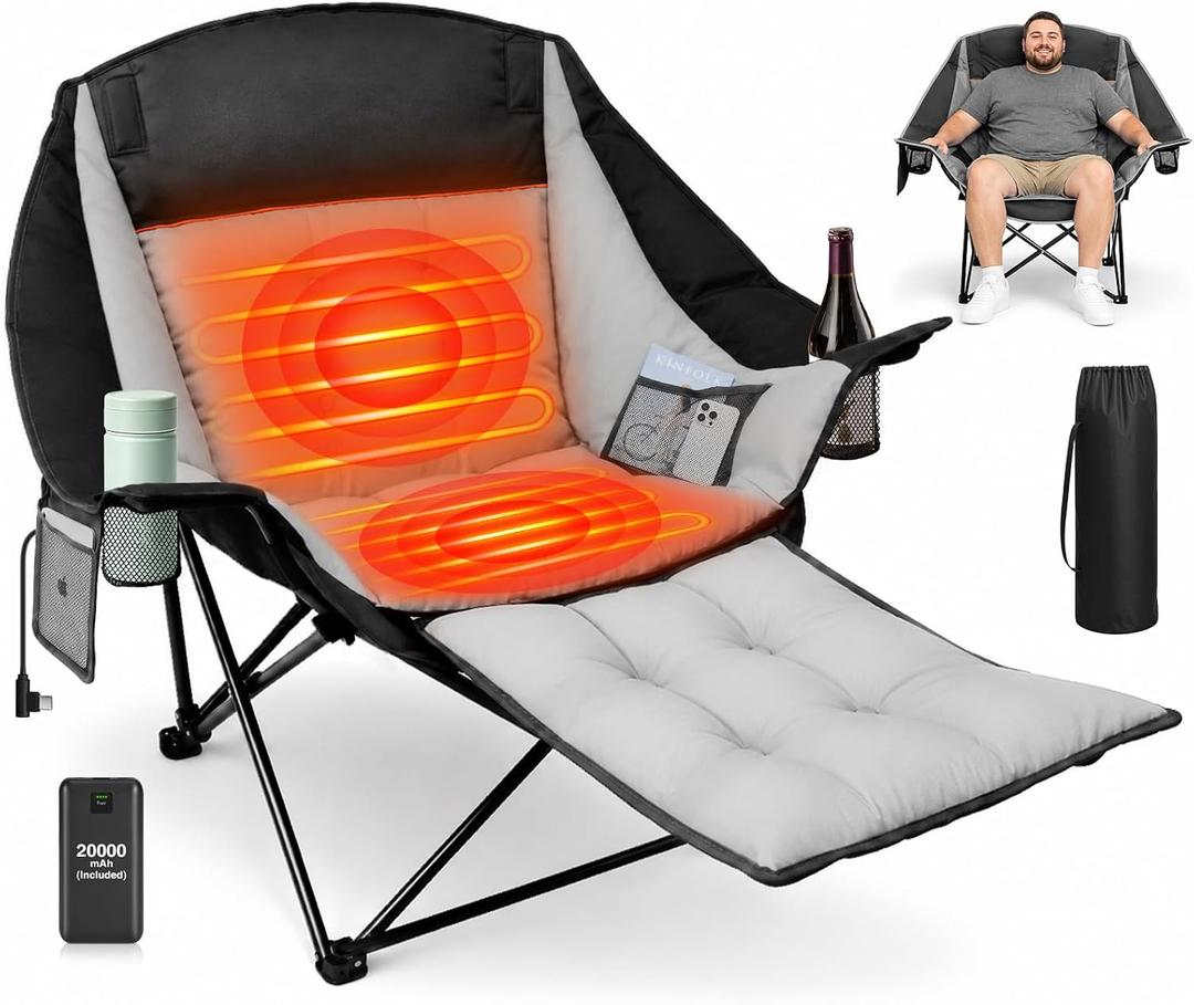 ZENPETIO Oversized Heated Camping Chair with 20000mAh Battery, Footrest