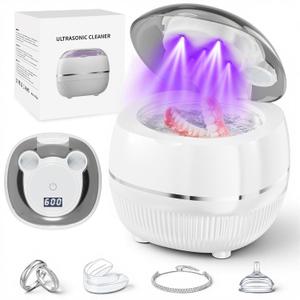 Ultrasonic Retainer Cleaner Machine, 48kHz Dental Cleaning Pod for Night Guards, Mouth Guards, Aligner, Braces, Toothbrush, Jewelry, Ultrasonic Dentures Cleaner with Digital Timer, 220ML, White