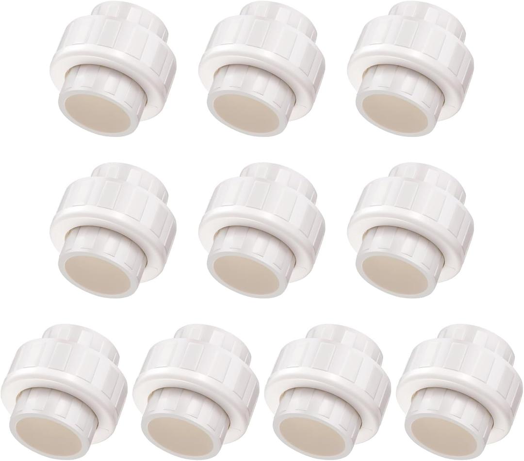 1" PVC Union Coupling Pipe Fitting (Socket x Socket), 10 Pack Heavy Duty Union Coupling Pipe Fitting for DIY PVC Creations, Schedule 40 PVC Coupling Adapter.