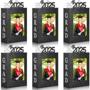 6 pcs Graduation Centerpiece Decorations for Table 2025 Graduation Picture Frames for 6x4 Inch Photo Display Congrats Grad Glitter Paper Albums Table Decoration for Graduation Gift Grad Party Favor