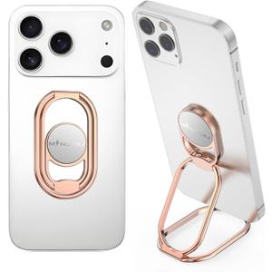 Phone Ring Holder Finger Kickstand 360Rotation Cellphone Back Grip Foldable Cell Phone Stand for Desk Compatible with iPhone iPad Smartphones Tablets (Hollow Rosegold)