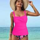 ZAFUL Tankini Swimsuits for Women Tummy Control Full Coverage High Waisted Twist Front Ruched 2 Piece Bathing Suit 0-Hot Pink XXL
