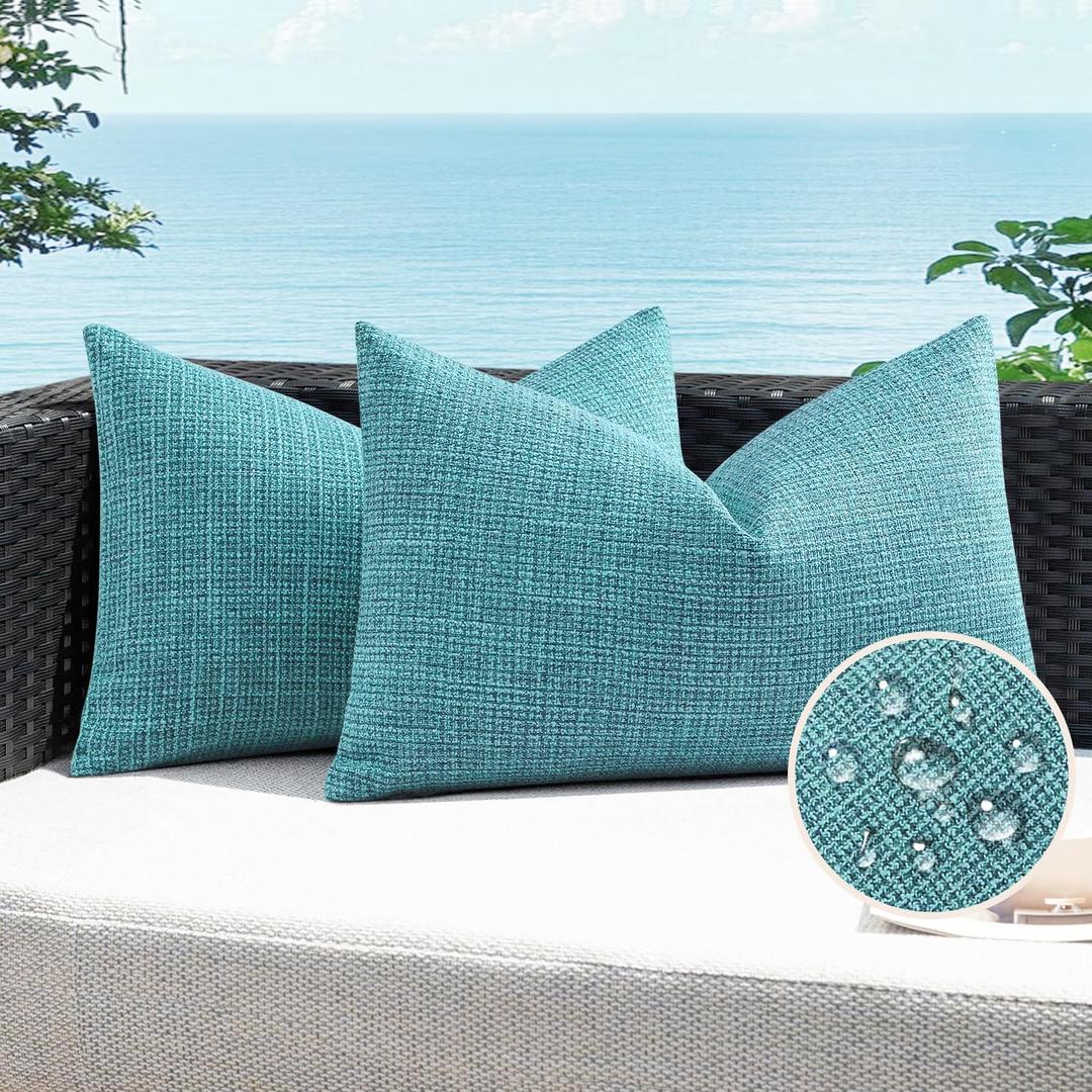 Artscope Outdoor Waterproof Throw Pillow Covers 16x24 Inch Decorative Linen Outdoor Pillows Cushion Case for Patio Couch Sofa - Turquoise