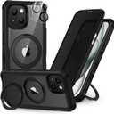 CENHUFO Privacy for iPhone 15 Plus Case, Full Body Phone Case [Compatible with Magsafe] Built-in 9H Tempered Glass Privacy Screen Protector and Magnetic Ring Stand, Clear Camera Lens Cover - Black