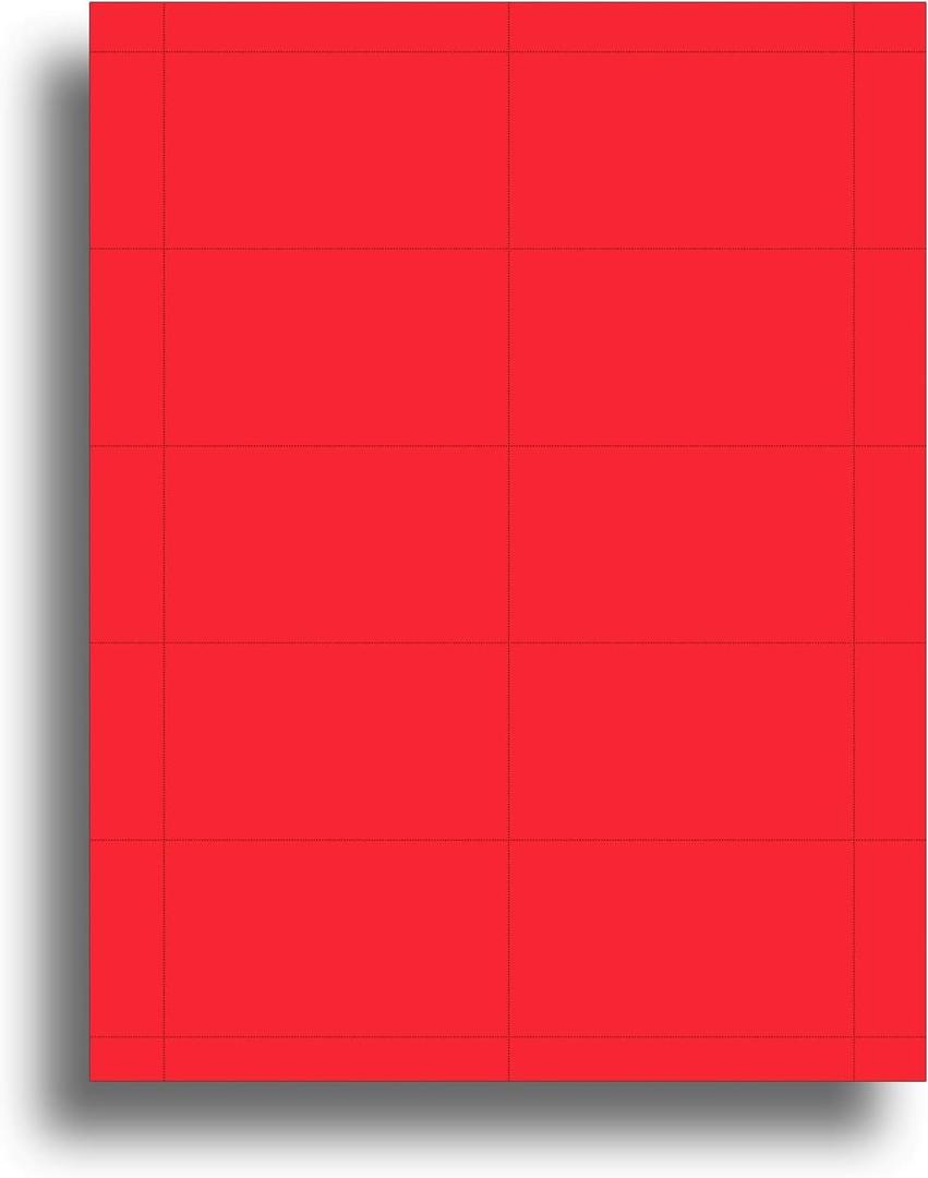 Colored Business Cards - 25 Sheets / 250 Business Cards - Inkjet & Laser - 10 per sheet (Red)