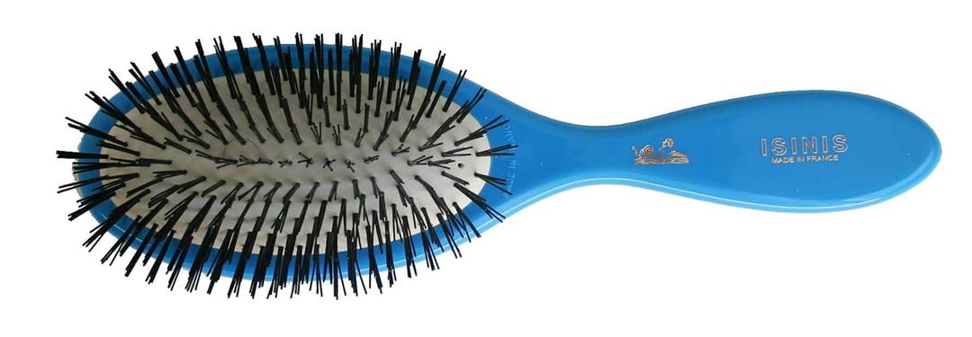 Isinis Hair Brush 440 Medium Electric Blue  Made in France 8-Row Styling Brush with No Ball Tip Nylon Bristles, Cushion Base for Smooth Blow-Drying, Detangling & Everyday Hair Care