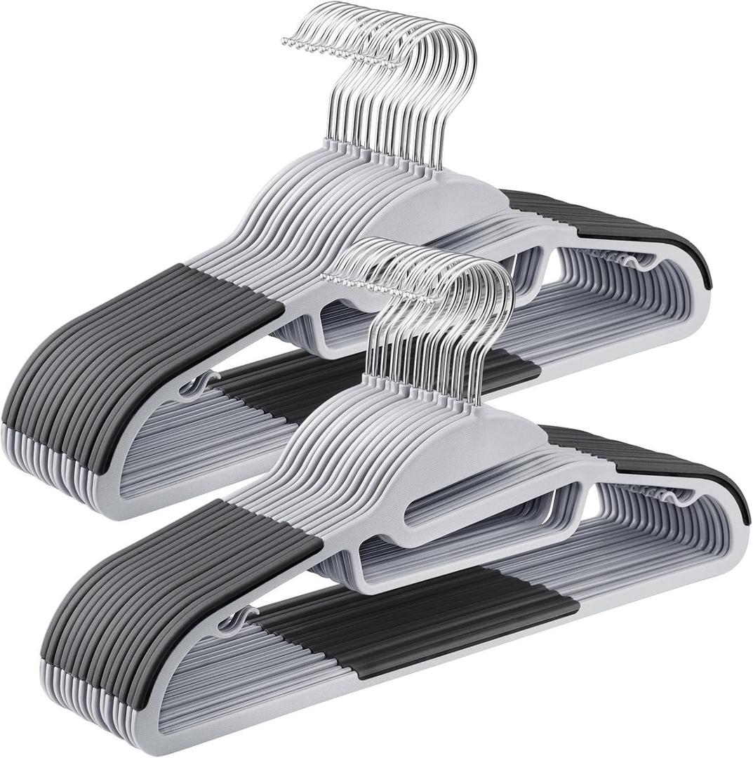 SONGMICS 30 Pack Coat Hangers, Heavy-Duty Plastic Suit Hangers, S-Shaped Opening, Space-Saving, 360º Swivel Hook, 16.3 Inches Wide, Light Gray and Dark Gray UCRP041G05