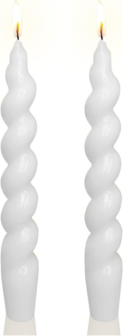 Spiral Taper Candles Twisted Candlesticks -7.5 INCH Short Candle Sticks White Tapered Candles for Home Dinner Holiday Household Wedding Party,2pcs (2X-White)