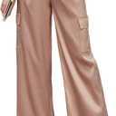 ZAFUL Womens Satin Pants Wide Leg High Waisted Cargo Pants Silky Dressy Casual Slack Trousers (Orange, XXL)
