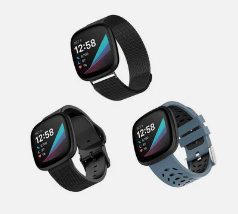 WITHit - Band Kit for Fitbit Versa 3 and Fitbit Sense (3-Pack) - Black Mesh/B...