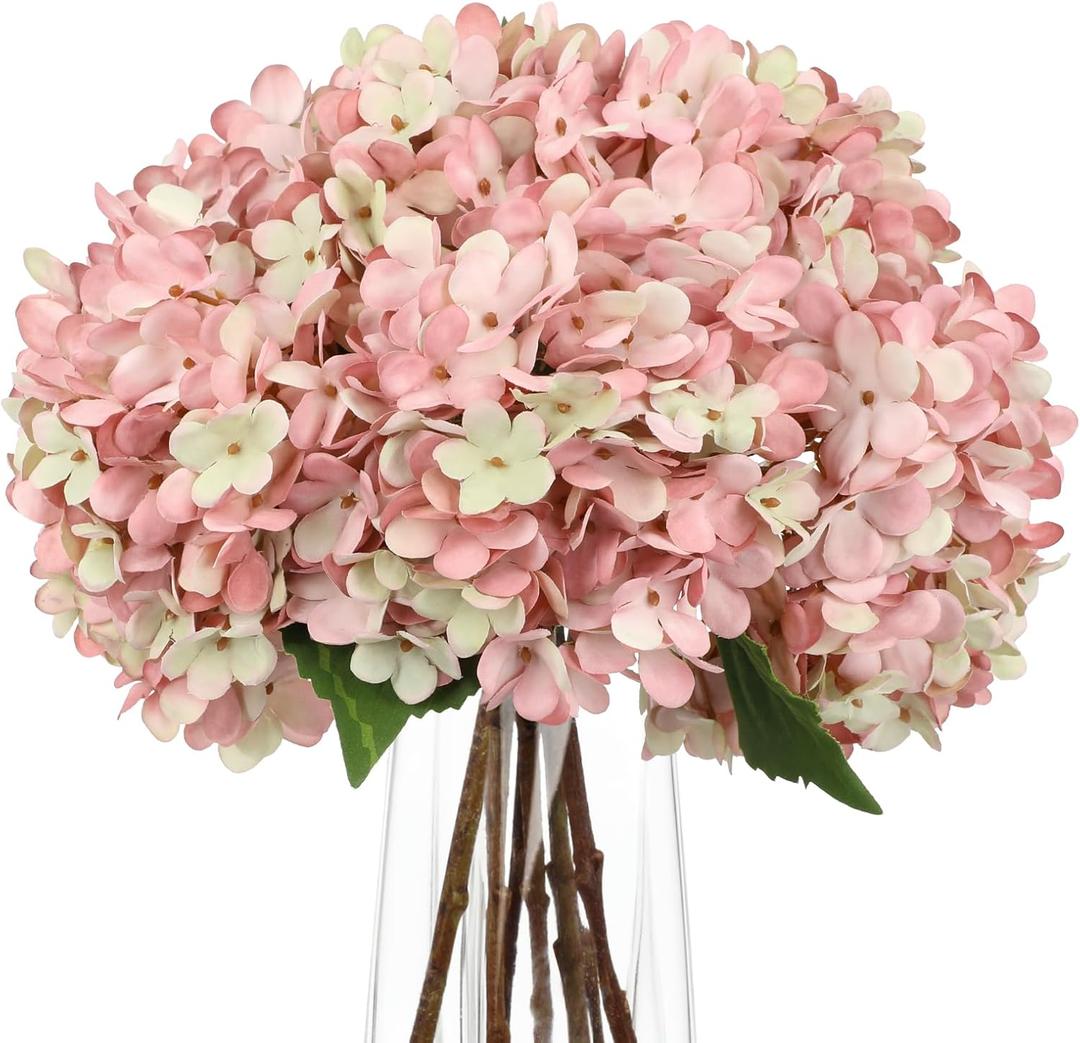 Hollyone 6PCS Pink Hydrangea Artificial Flowers Artificial Hydrangeas Silk Flowers for Home Decor Indoor Wedding Flower Faux Flower Kitchen Centerpiece Table Decorations