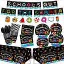 End of School Year Party Decorations, 220 Pcs Schools Out for Summer Decorations Tableware Set Serve for 24 Guests, Summer Final Term Theme Supplies