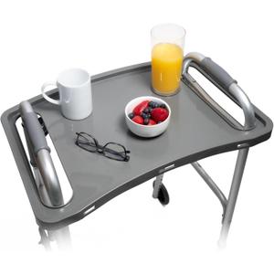 StrongArm Solid Gray Walker Tray with Cup Holder, Tray for Folding Walkers, Food Tray, Walker Accessories, Tray Table for Standard Adult Walkers (Gray)
