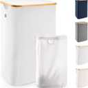 LONBET 26 Gal. Laundry Basket with Lid, Made from Breathable Fabric Aesthetic Clothes Hampers for Laundry with Side Handles & Sturdy Bamboo Frame Laundry Hamper with Lid & Removable Bag, Light Gray