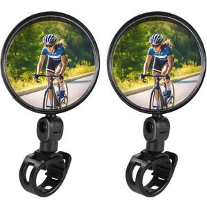 Bike Mirror, Bicycle Cycling Rear View Safe Mirrors, Adjustable Rotatable Handlebars Mounted Plastic Convex Mirror for Mountain Road Bikes (2 PACK BLACK)