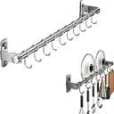 Hanging Wall Mount knife Wall Mount, Kitchen Organizer Storage Shelf for Utensils Spatula Spoon, Space-Saving Knife Rack with Hooks,Wall-Mounted Utensil Holder (Grey, 50CM+Single Pole+8Hooks)