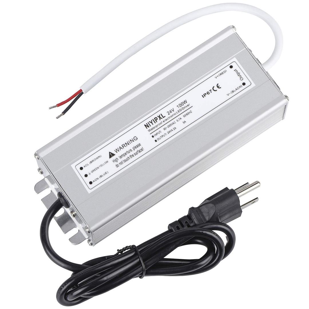 LED Driver 100 Watts 24V DC Low Voltage Transformer Waterproof IP67 LED Power Supply, Adapter with 3-Prong Plug 3.3 Feet Cable for Any 24V DC led Lights, Computer Project, Outdoor Light