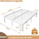 14 Inch White Queen Bed Frame with Metal Gaskets, Anti-Slip Mattress Stopper, No Box Spring Needed, Heavy Duty Steel Slat Support, DIY Headboard, Round Corner Leg, Easy Assembly