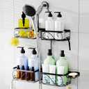 Kadolina Shower Caddy Hanging for Handheld Showerheads, Rustproof Stainless Steel Shower Organizer, LargeCapacity Bathroom Organizer Rack with Soap Dish and Hooks for Razor/Sponge, Black