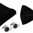 Bow Ties for Men Pre-Tie Bow Ties Vintage Tuxedo Velvet Bow Ties Cufflinks Pocket Square Sets With Gift Box (Black)