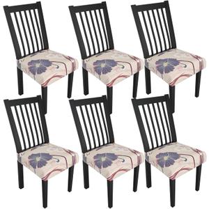 Stretch Dining Chair Seat Covers Set of 6,Dining Chair Slipcovers, Floral Printed Chair Covers,Soft Fabric Washable Upholstered Chair Seat Protector, No Rear Covers for Home Kitchen Dining Room (Light Purple Cornflowers)