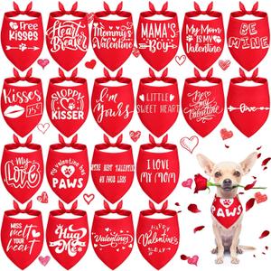 20 Pieces Valentines Dog Bandana Bulk Heart Bandanas Bibs Pet Triangle Bibs Scarf Valentine Bandana Adjustable Neckerchief Scarf for Puppy Cats Pet Costume Accessories(Classic,32 x 22 Inch)
