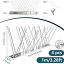 2 x Stainless Steel Bird Spikes for Pigeons, Anti Bird Deterrent Spikes for Woodpeckers, Squirrels, Raccoons, Weatherproof Fence Spikes for Roof, Railing,Patio, 3.28 Feet