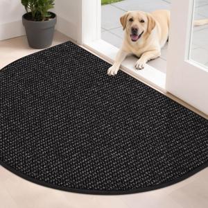BEQHAUSE Dirt Trapper Door Mat 32" x 48" Half Circle Non-Slip Washable Doormats Entrance Rugs Absorbent Welcome Low Profile Floor Mats for Front Back Door and Entryway, Black