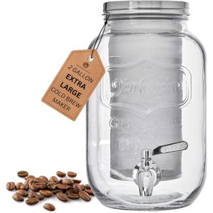 2-Gallon Cold Brew Coffee Maker  Commercial Size Extra Large Glass Dispenser with Metal Spigot, Reusable Metal Filter & Airtight Lid  Big Batch Brewing by KitchenToolz