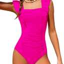 NECIOUS Girls Swimsuit Ruffle Adjustable Straps One Piece Bathing Suit Solid Color Ruched Girls' Swimwear 17-18Y