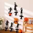 Zonon 6 Set Basketball Medal Hanger Display Holder Wall Mount Basketball Players Dunk Silhouette Coat Hooks with Screws Medal Display Rack Iron Race Ribbon Award Organizer Gift for Athletes Christmas