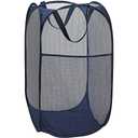 BATTOO Deluxe Strong Mesh Pop up Laundry Hamper Basket with Side Pocket for Laundry Room, Bathroom, Kids Room, College Dorm or Travel Navy Blue