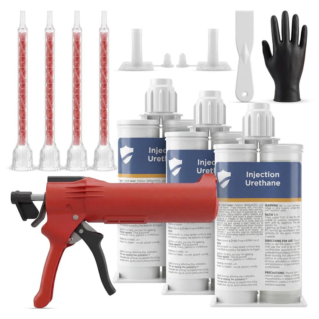 SolidFix 10ft Concrete Crack Repair Kit with All Tools Professional Urethane Injection System Wall Repair Paste for DIY Projects -Ideal Crack Filler to Stop Basement & Foundation Leak Permanently