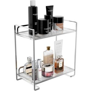 Bathroom Countertop Organizer, 2 Tier Acrylic Tray Vanity Counter Skincare Organizer Shelf, Kitchen Under Sink Standing Rack, for Counter Trays, Perfume, Display, Lotion, Cosmetic (Silver, 2 Layer) (2 Layer (5.7" x 3" x 10.8"))
