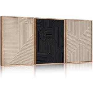 Large Neutral Minimalist Line Framed Canvas Wall Art Set, Boho Black and Beige Wall Decor, Abstract Geometric Modern Art Painting, Painting for Living Room, Bedroom, Dining Room, Office 90x24inch