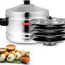 Stainless Steel Idli Cooker, 4 Plates Idli Maker With Whistle (16 Idli, Pack of 1)