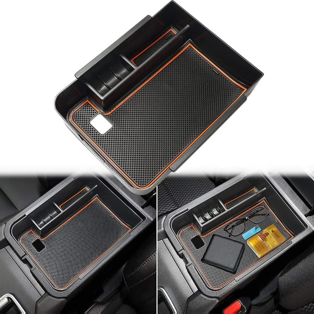 Auovo Center Console Organizer Tray for Sentra Accessories 2020 2021 2022 2023 2024 ABS Plastic Secondary Armrest Storage Glove Box with Coin Holder (Orange)