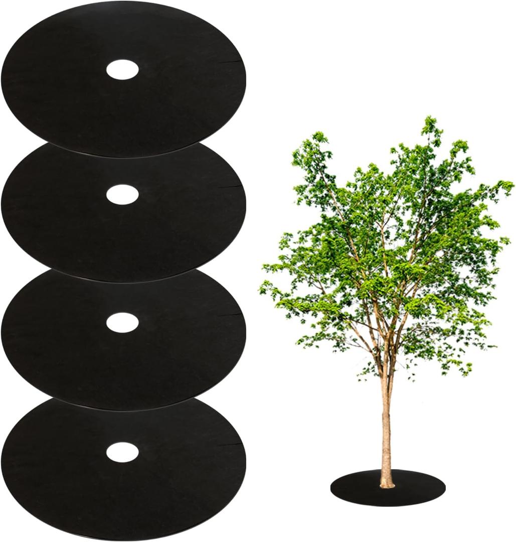 4PCS 32.2" Non Woven Tree Mulch Ring, Weed Barrier Landscape Fabric, Reusable Tree Mulch Ring Non Woven Landscape Fabric for Gardening Landscaping Weed Control Root Protection 