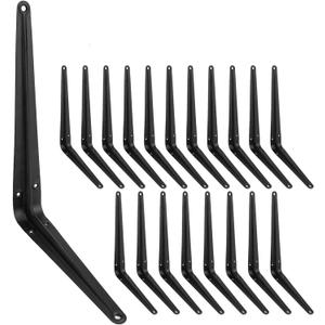 20 Pack Black Shelf Brackets 10 inch, Heavy Duty DIY Floating Wood Shelf Bracket Decorative Rustic L Bracket, J Brackets Metal Joint Angle Bracket for Shelve