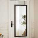 VooBang 18x48 inch Over Door Mirror Wooden Frame, Full Length Hanging Mirror with Durable and Space-Saving Design for Bedroom, Bathroom, or Closet, Adjustable Height Hooks, Grey