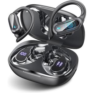 Wireless Earbuds Bluetooth 5.4 Headphones, 54H Playtime Stereo Earphones with Noise Cancelling Mic, IPX7 Waterproof, Fast Charging and Comfort Fit Ear Buds for Fitness/Sports/Workouts/Travel Black