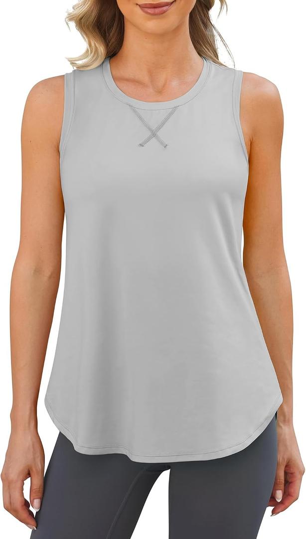 G4Free Racerback Workout Tank Tops for Women High Neck Athletic Long Tanks Fast Dry Sleeveless Pilates Running Shirts