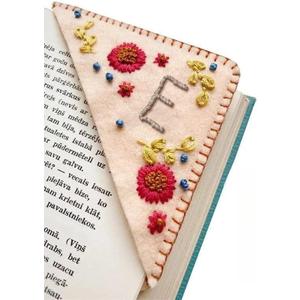 MOTEERLLU Personalized Hand Embroidered Corner Bookmark,Felt Triangle Page Stitched Handmade Bookmark,Unique Cute Flower Letter Embroidery Bookmarks Accessories for Book Lovers(Fall-e)