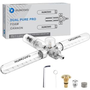 Raincovo Dual Pure Pro Foam Cannon for Pressure Washer, Dual-Bottle Mini Soap Cannon for Pre-Wash and Main Wash, No Dilution Foam Sprayer with 1/4 Inch Quick Connector, Additional 1.1mm Orifice Nozzle