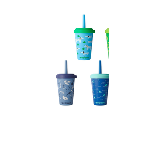 REDUCE GoGo's Kids Portable Tumbler Cups with Lids and Spill-Proof Straws - 3 Pack of Stackable 12 oz Tumblers with Twist-On Lids - Easy Storage, Dishwasher Safe - Scavenger Boy Set