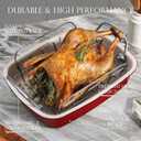 KITESSENSU Nonstick Turkey Roasting Pan with Rack 17 x 14 inch - Large Chicken Roaster Pan for Oven - Wider Handles & Heavy Duty Construction - Suitable for 24lb Turkey, Red